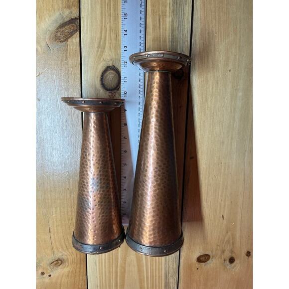 The White Barn Candle Co. 2 Hammered copper candle stands/holders. 12 & 10"India - Picture 8 of 8